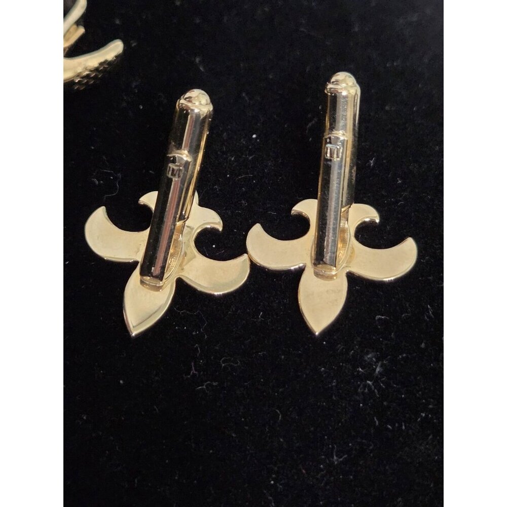 Vtg Fleur de Lis Cuff Links + Tie Clip Bar Robbins Co Attleboro Gold Tone - Picture 4 of 6